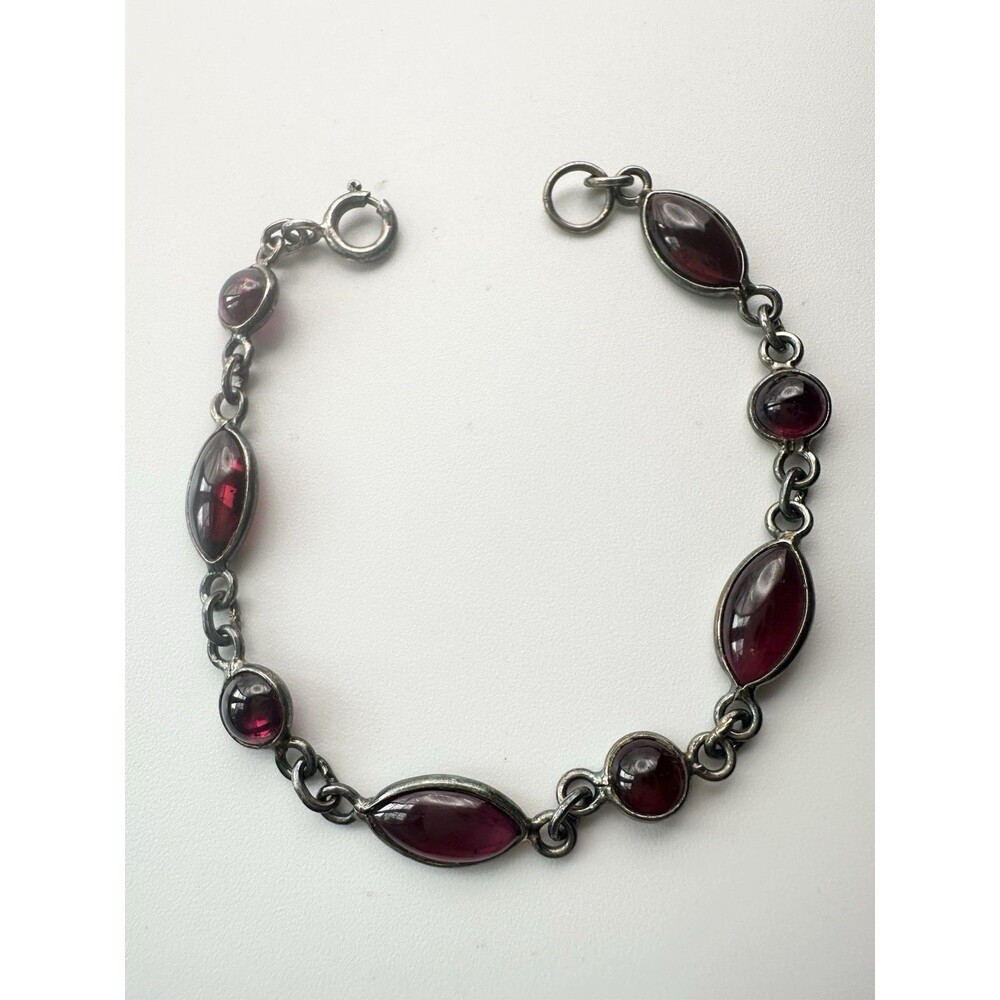 925 Sterling Silver Natural Cabochon Garnet Bracelet 6.5”